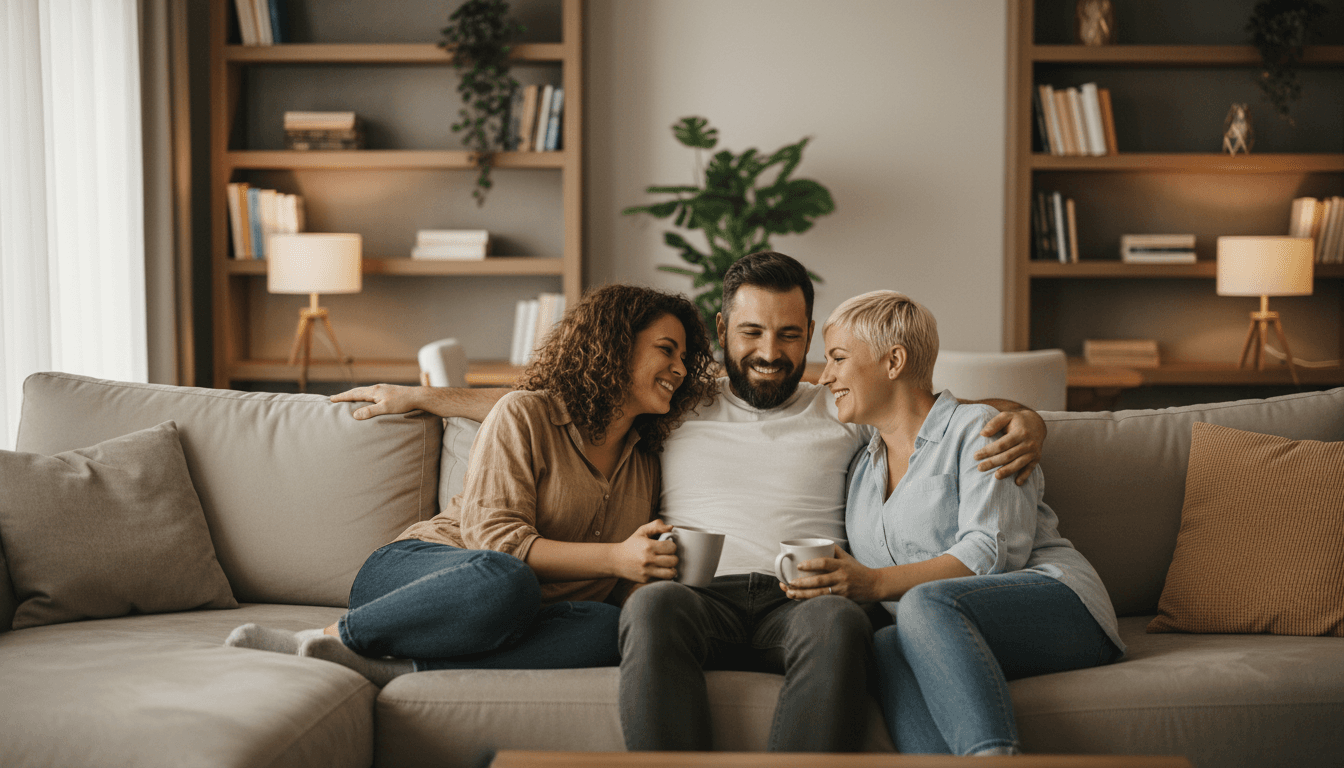 Two residents having a meaningful conversation in BrightNest Living common area